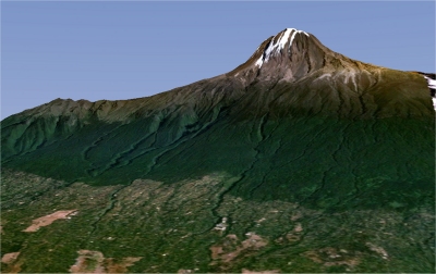 Looking up Kilimanjaro over the Machame trail in NASA's World Wind